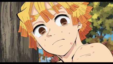 HD PC desktop wallpaper featuring Zenitsu Agatsuma from Demon Slayer: Kimetsu no Yaiba, specifically from the Hashira Training Arc.