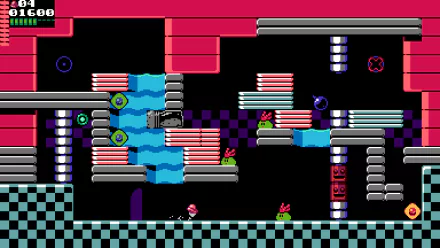 A vibrant HD desktop wallpaper featuring a retro-style scene from the video game UFO 50. The image showcases intricate platforming elements and colorful characters against a checkered background.