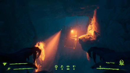 HD desktop wallpaper of the video game Level Zero: Extraction, depicting a dark, eerie cave lit by a glowing red light, with clawed hands visible in the foreground.