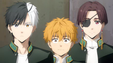 Anime-style 4K Ultra HD wallpaper featuring Wind Breaker characters Haruka Sakura, Akihiko Nirei, and Hayato Suou in school uniforms.