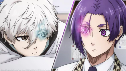 HD desktop wallpaper featuring Seishiro Nagi and Reo Mikage from the anime Blue Lock. The image showcases both characters with striking vibrant eyes.