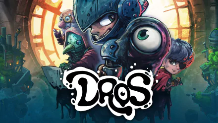 HD wallpaper featuring characters from the video game DROS, set against a colorful, dynamic background with a large clock and mystical elements. The artwork showcases the unique and vibrant style of the game.