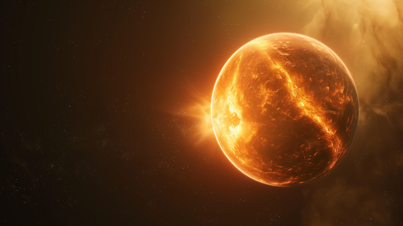 {{ A fiery planet in space, a stunning HD desktop wallpaper and background. 