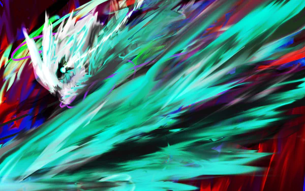HD PC desktop wallpaper featuring Kafka Hibino in dynamic action from the anime Kaiju No. 8, showcasing vibrant blue and red energy effects.