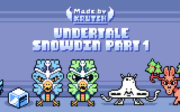 HD desktop wallpaper featuring pixel art from the video game Undertale, showcasing characters in a snowy Snowdin Part 1 scene.