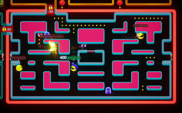HD desktop wallpaper from PAC-MAN Mega Tunnel Battle: Chomp Champs featuring colorful game maze with multiple players.