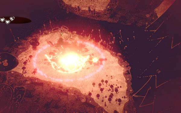 HD desktop wallpaper of the video game Hauntii, showcasing a mystical scene with a bright, glowing circle of light and abstract dark surroundings.