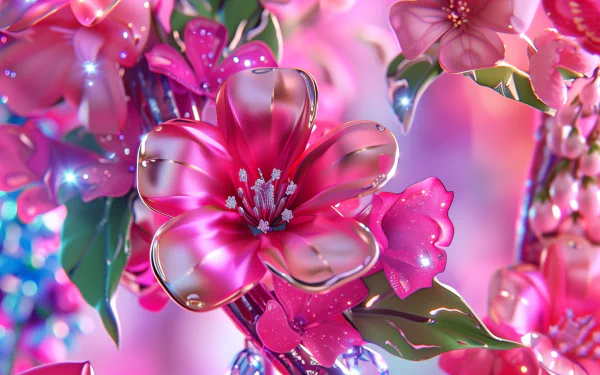 Close-up HD wallpaper of vibrant pink flowers, emphasizing the detailed petals and rich pink aesthetic, set against a soft, colorful background.