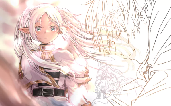 Anime-style 4K Ultra HD wallpaper featuring Frieren and Himmel from Frieren: Beyond Journey's End, with soft lighting and detailed character focus.