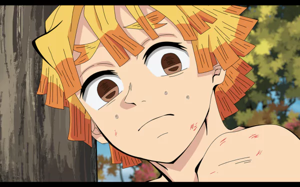 HD PC desktop wallpaper featuring Zenitsu Agatsuma from Demon Slayer: Kimetsu no Yaiba, specifically from the Hashira Training Arc.