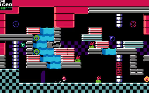 A vibrant HD desktop wallpaper featuring a retro-style scene from the video game UFO 50. The image showcases intricate platforming elements and colorful characters against a checkered background.