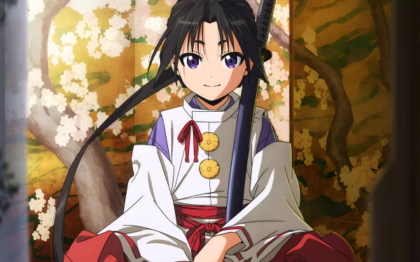 HD anime wallpaper of Tokiyuki Houjou from The Elusive Samurai, featuring the character in traditional attire with a sword, set against a serene floral background.