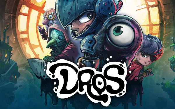 HD wallpaper featuring characters from the video game DROS, set against a colorful, dynamic background with a large clock and mystical elements. The artwork showcases the unique and vibrant style of the game.
