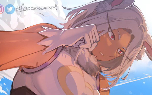 HD anime desktop wallpaper featuring Mirko from My Hero Academia with a confident expression against a bright blue sky background.