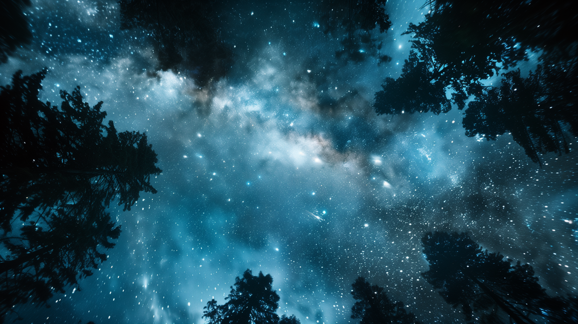 2K Quad HD PC desktop wallpaper and background: night sky with a bright Milky Way and countless stars, framed by silhouetted treetops.