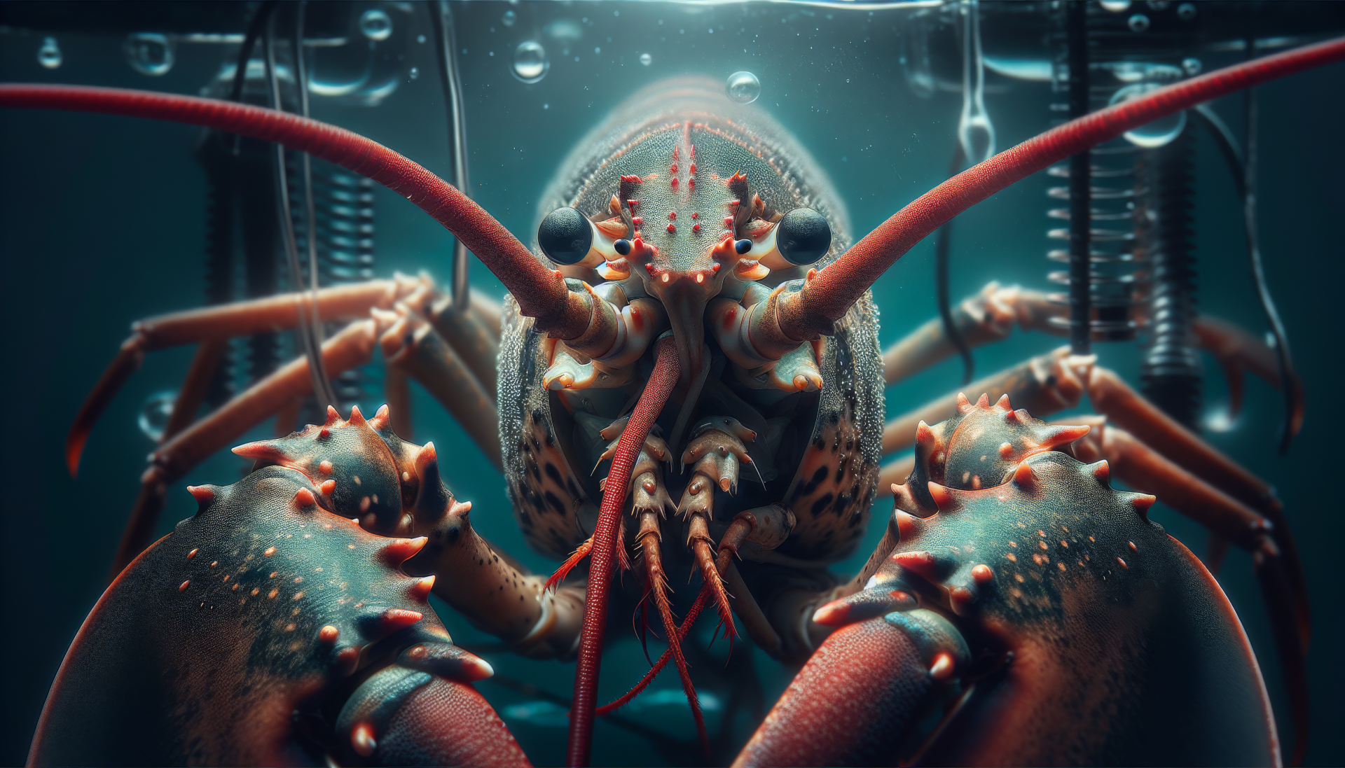 A stunning HD desktop wallpaper featuring a close-up of a lobster, showcasing its intricate details and vibrant colors against a dark underwater background.