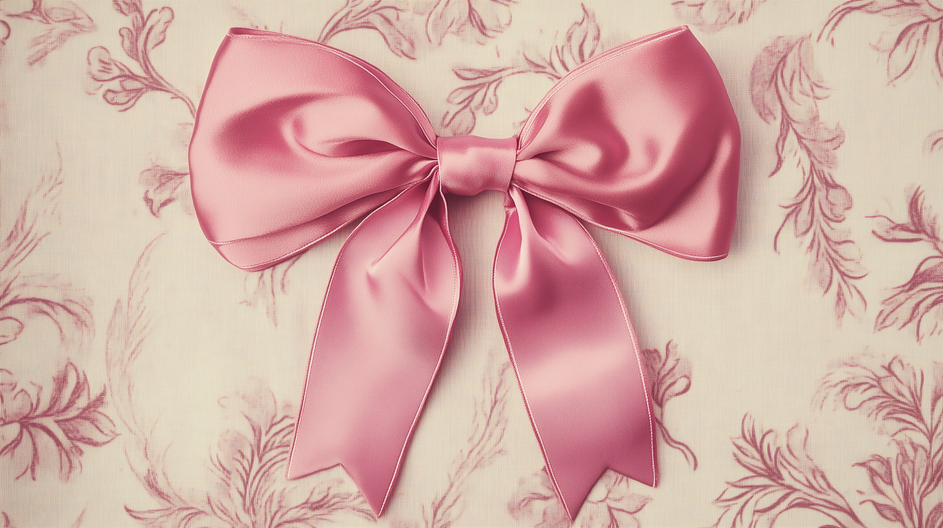 A charming pink bow tie adorned against a soft, delicate floral background, embodying a coquette style that adds a touch of elegance to any HD desktop wallpaper.