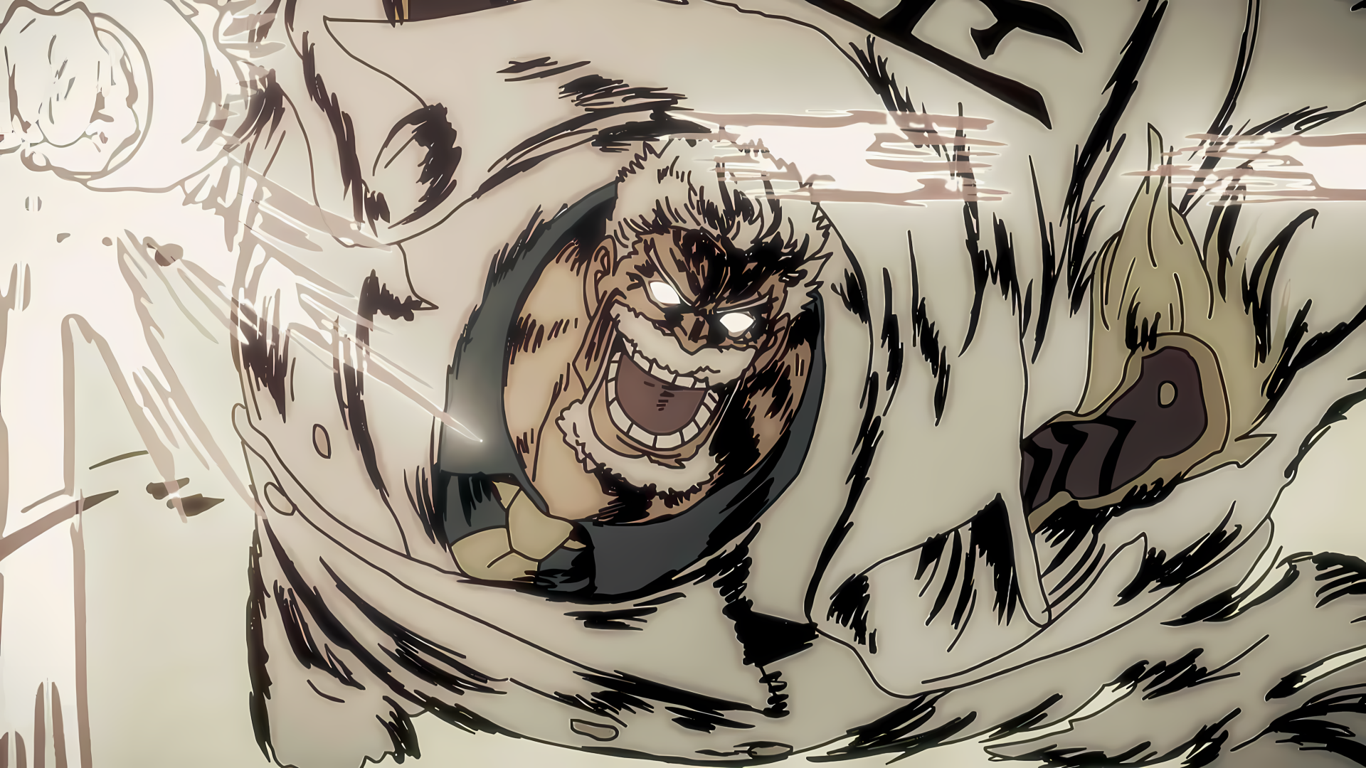 Anime-style 4K Ultra HD desktop wallpaper featuring Monkey D. Garp from One Piece in an intense action pose.