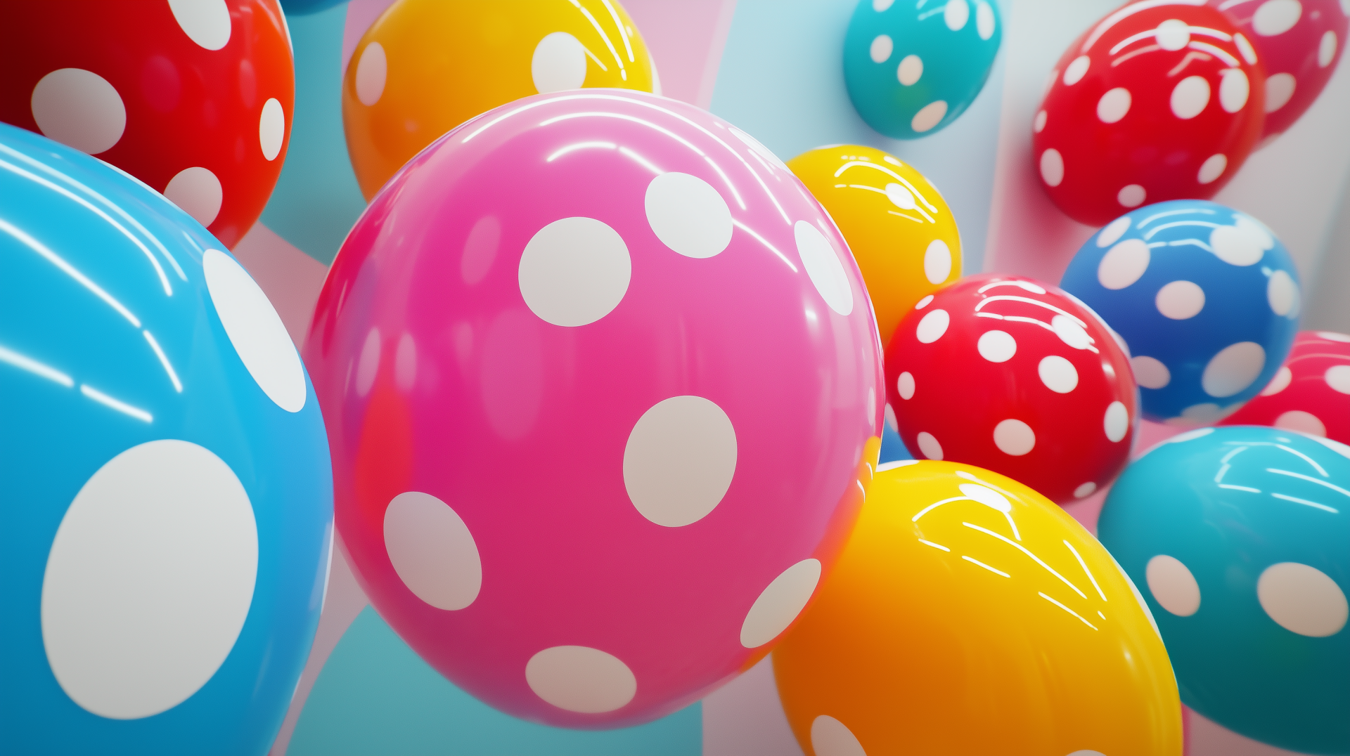 Vibrant HD wallpaper featuring colorful polka dot spheres in various bright colors, creating an artistic and playful pattern against a soft background.