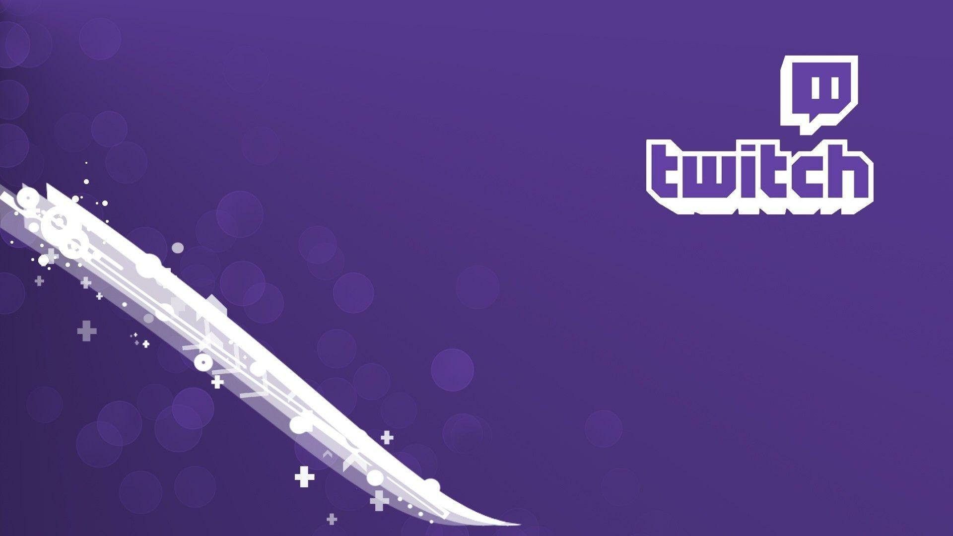 HD desktop wallpaper featuring a vibrant purple background with abstract designs and the Twitch logo prominently displayed in the corner.