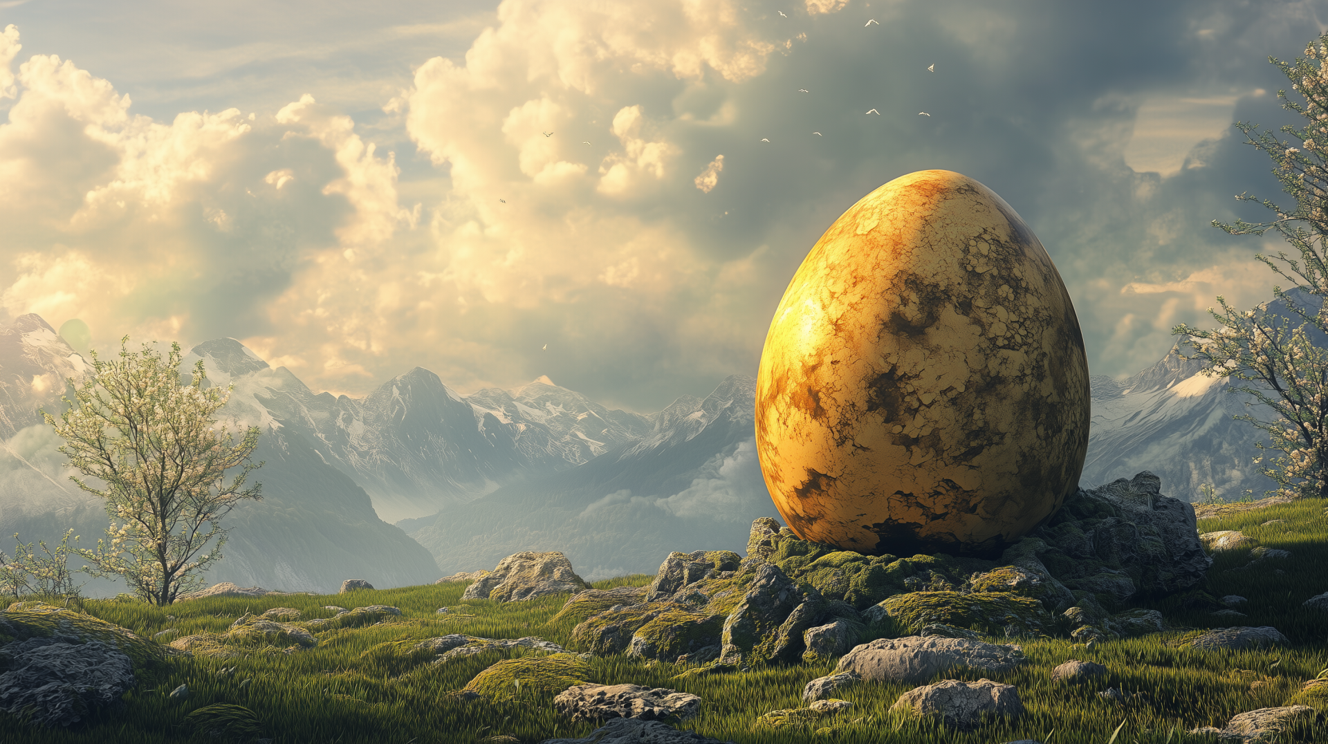 A mesmerizing dragon egg rests in a fantastical setting, captured in stunning HD. This image serves as a vibrant fantasy-themed desktop wallpaper or background.