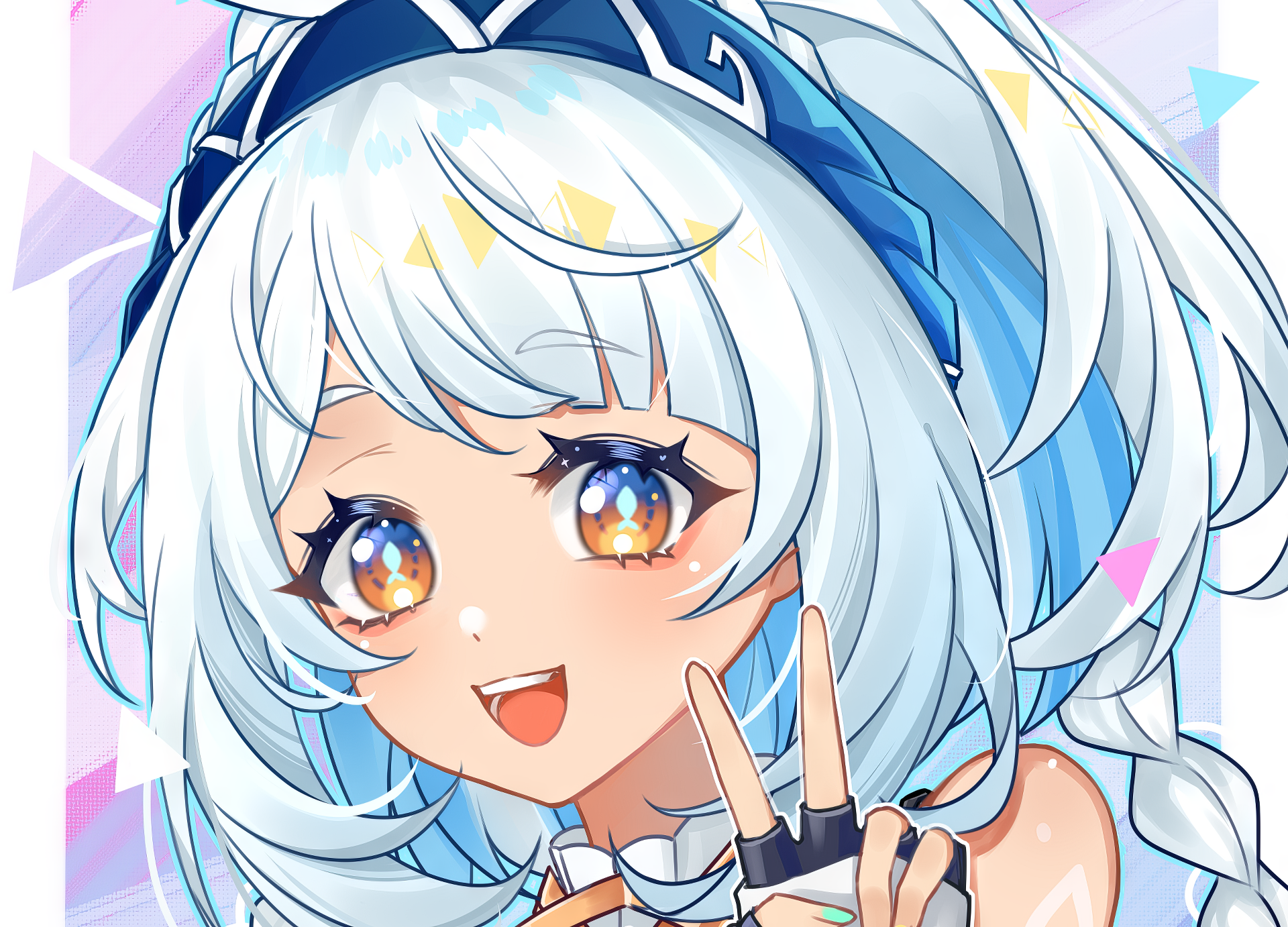 A vibrant HD desktop wallpaper featuring Mualani from Genshin Impact, showcasing her cheerful expression and playful pose against a colorful background.