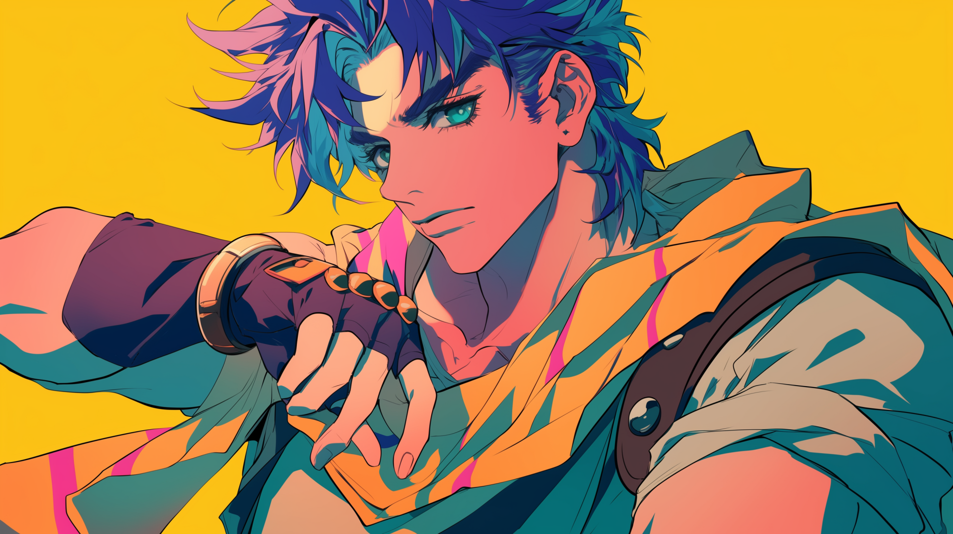 An HD desktop wallpaper featuring Joseph Joestar from the anime Jojo's Bizarre Adventure, showcasing dynamic visuals and vibrant colors.