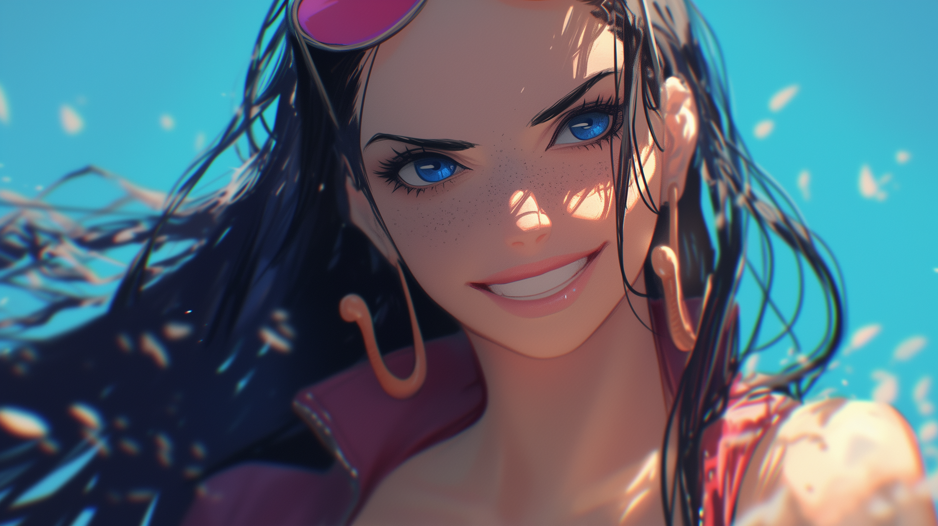 A high-definition desktop wallpaper featuring Nico Robin from the anime One Piece, showcasing her character in a vibrant and dynamic style.