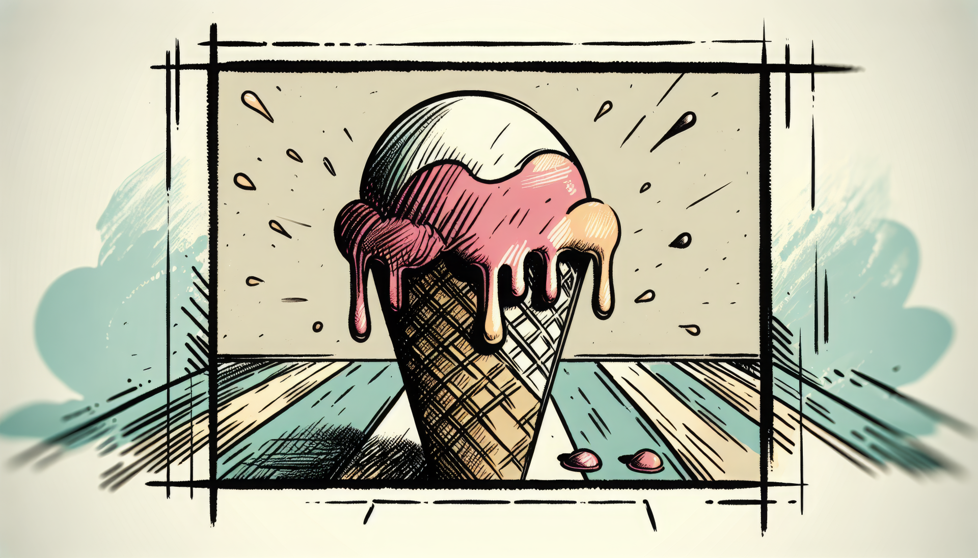 A vibrant illustration of an ice cream cone melting, set against a textured background. This HD desktop wallpaper adds a fun and refreshing touch to any screen.