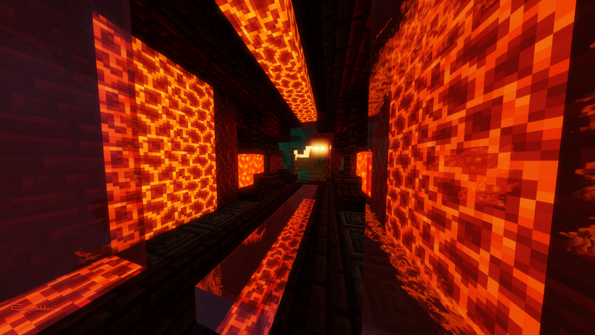 A vibrant Minecraft-themed HD desktop wallpaper featuring pixelated lava flows and a glowing sunset, creating an immersive gaming atmosphere.