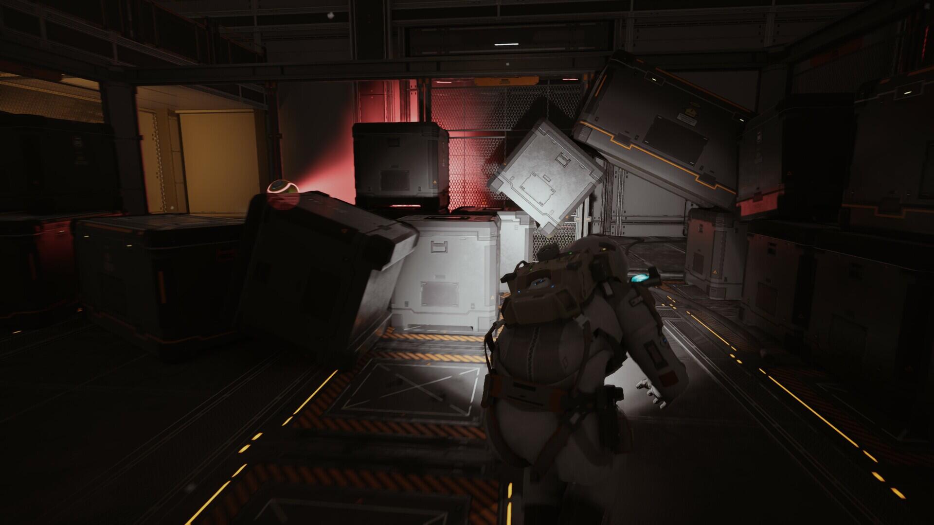 A high-definition PC desktop wallpaper featuring a scene from the video game EVOTINCTION, showcasing a character navigating a dark, futuristic environment with scattered debris.