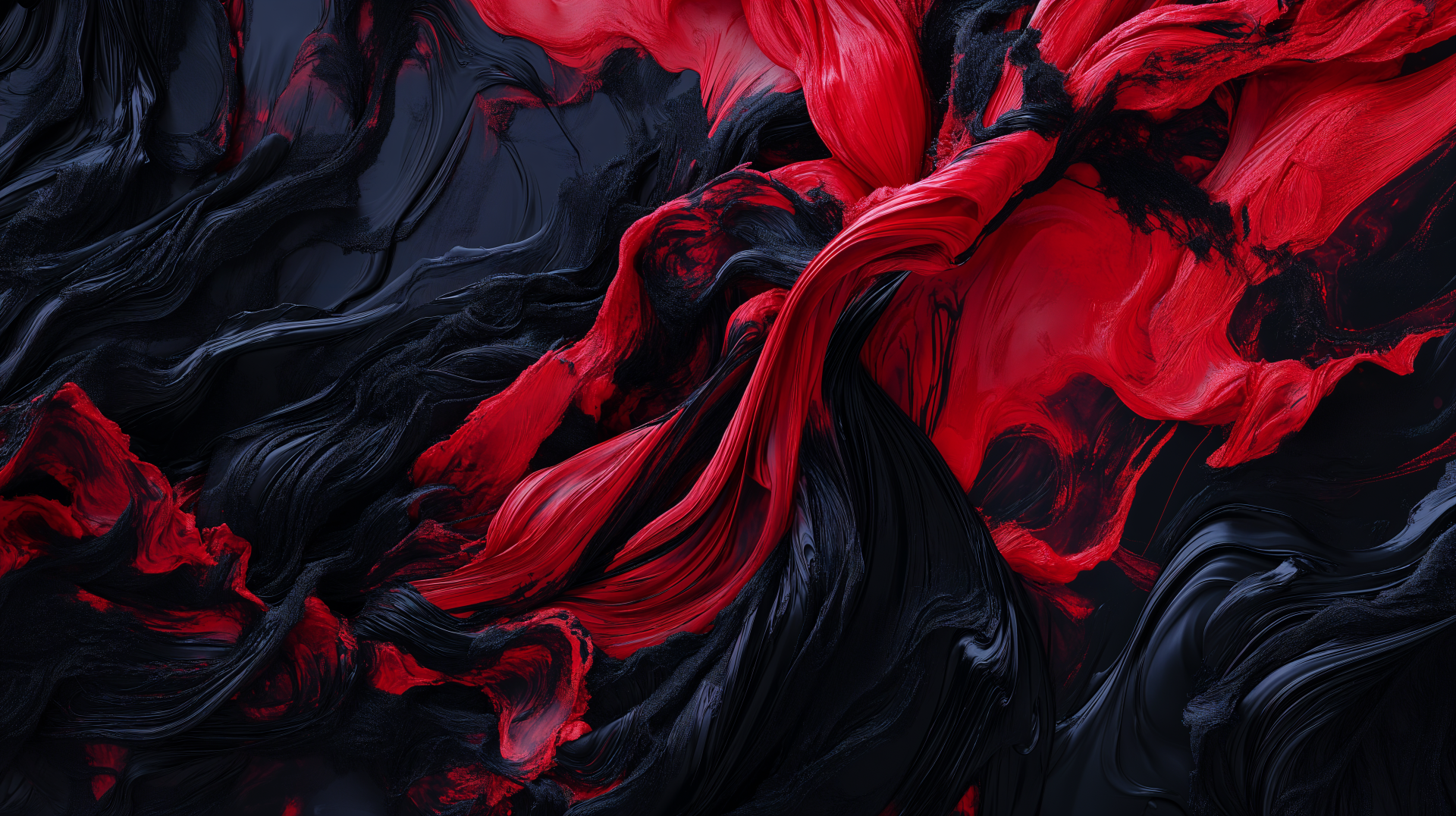 An abstract 4K Ultra HD wallpaper featuring dynamic swirls of black and red, creating a striking visual contrast and depth for a dramatic effect.
