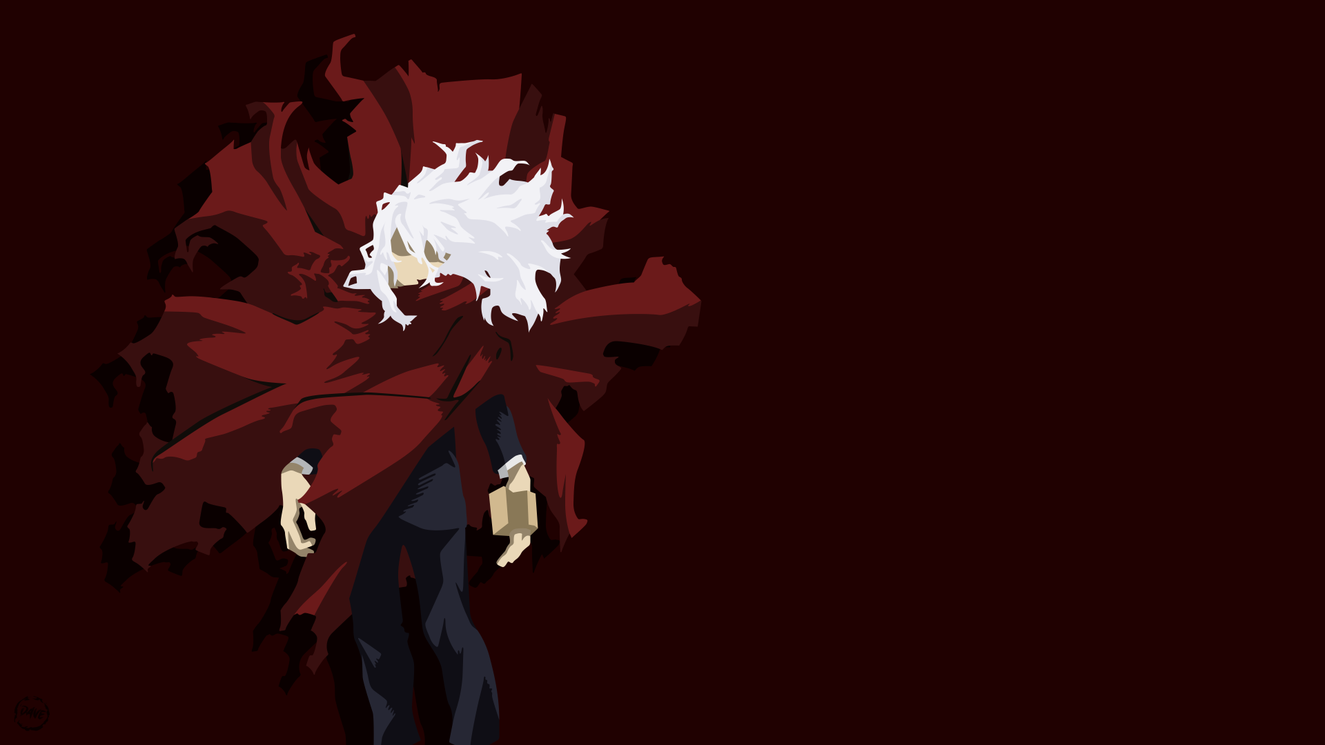 4K Ultra HD anime wallpaper featuring Tomura Shigaraki from My Hero Academia with dynamic red cloak and striking white hair on a dark background.