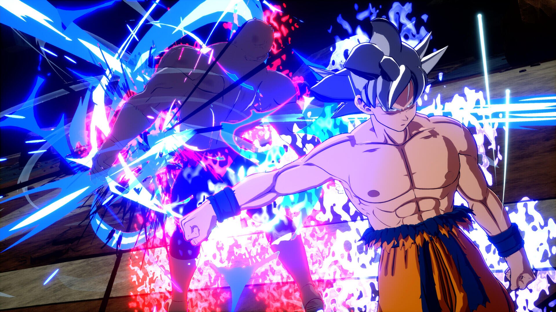 Vibrant HD wallpaper featuring Goku in Ultra Instinct form from the video game DRAGON BALL: Sparking! ZERO, showcasing dynamic action and stunning energy effects.
