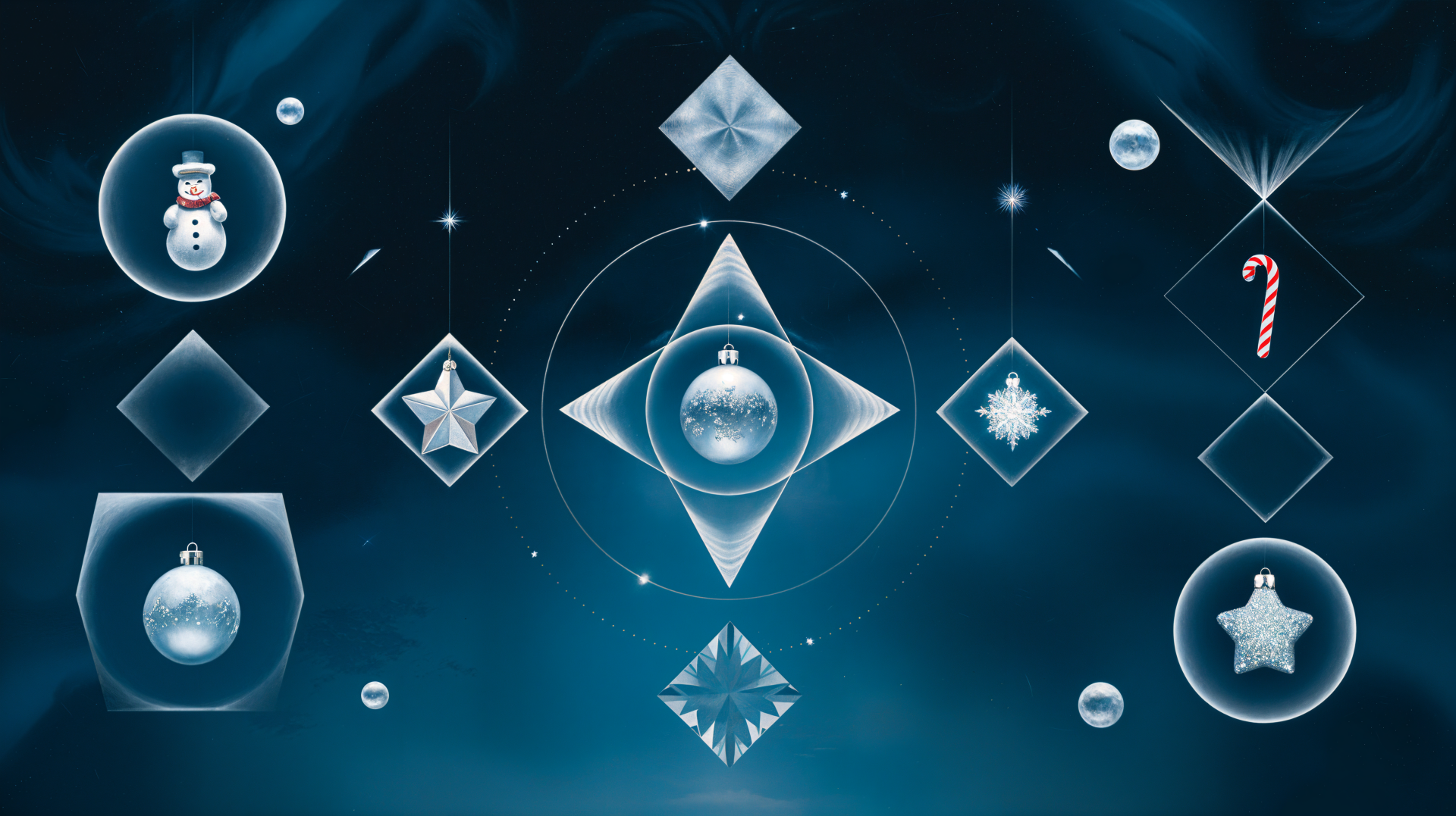 A festive display of Christmas ornaments, featuring snowmen, stars, and candy canes, set against a vibrant blue background. This image serves as a 4K Ultra HD PC desktop wallpaper.