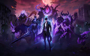 Solo Leveling Sung Jinwoo fighting in dungeon with shadows