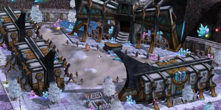 A vibrant HD desktop wallpaper featuring an intriguing scene from the video game Ragnarok Online, showcasing a detailed landscape with unique structures and icy elements.