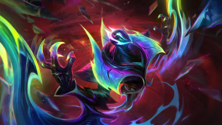 Vibrant HD wallpaper featuring Nocturne from League of Legends, showcasing his dark, mystical form amidst a swirl of colorful, dynamic energy effects.