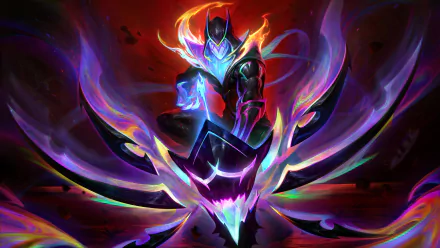 HD wallpaper featuring Varus from League of Legends, showcasing a vibrant and dynamic design with colorful energy and shadows for an eye-catching video game background.