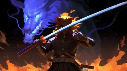 A stunning HD desktop wallpaper featuring Kyojuro Rengoku from the anime Demon Slayer: Kimetsu no Yaiba, showcasing vibrant colors and dramatic imagery.