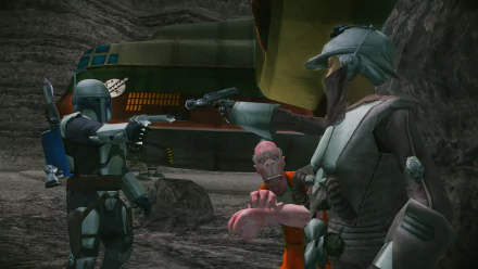 HD desktop wallpaper featuring characters and elements from the video game Star Wars: Bounty Hunter, set against a dynamic and engaging background.