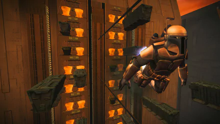 HD desktop wallpaper featuring imagery from the video game Star Wars: Bounty Hunter, showcasing rich graphics and dynamic design elements from the iconic universe.
