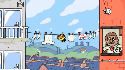 An HD desktop wallpaper featuring imagery from the video game Thank Goodness You're Here! showcasing vibrant visuals and engaging elements.