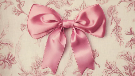 A charming pink bow tie adorned against a soft, delicate floral background, embodying a coquette style that adds a touch of elegance to any HD desktop wallpaper.
