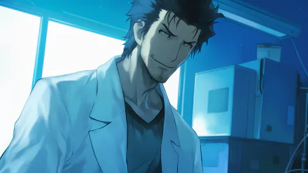Anime-themed HD desktop wallpaper featuring Rintaro Okabe from Steins;Gate, showcasing vibrant colors and dynamic design elements that enhance any screen.