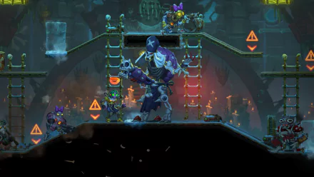 HD desktop wallpaper featuring characters and scenes from the video game SteamWorld Heist II, showcasing vibrant visuals and dynamic action elements.