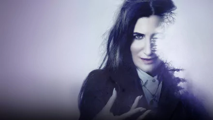 4K Ultra HD PC desktop wallpaper featuring a mysterious woman with dark hair emerging from a smoky, blurred background, inspired by Agatha All Along.