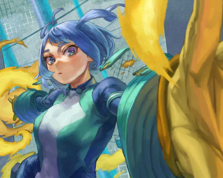 HD PC desktop wallpaper featuring Nejire Hado from the anime My Hero Academia in dynamic action with vibrant colors and flowing energy effects.