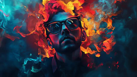 A vibrant artistic HD desktop wallpaper featuring a man with glasses, showcasing a colorful design that enhances any background.