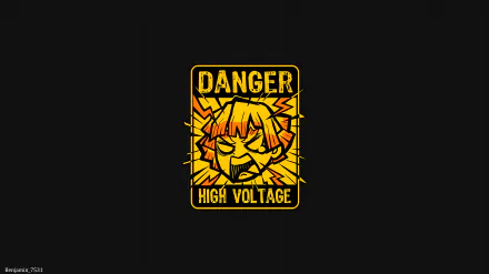 4K Ultra HD PC desktop wallpaper featuring a stylized Demon Slayer: Kimetsu no Yaiba character with a Danger High Voltage warning design on a black background.
